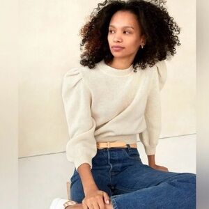 Loeffler Randall Knit For Good Puff Sleeve Highland Wool Beige Sweater size M